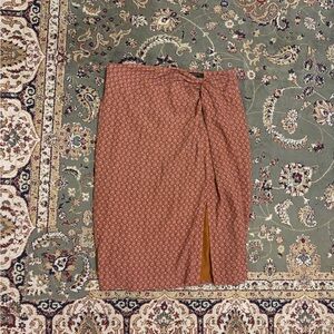 Rust Patterned Midi Skirt with Front Slit